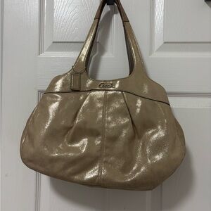 Coach Metallic Taupe Leather Shoulder Bag